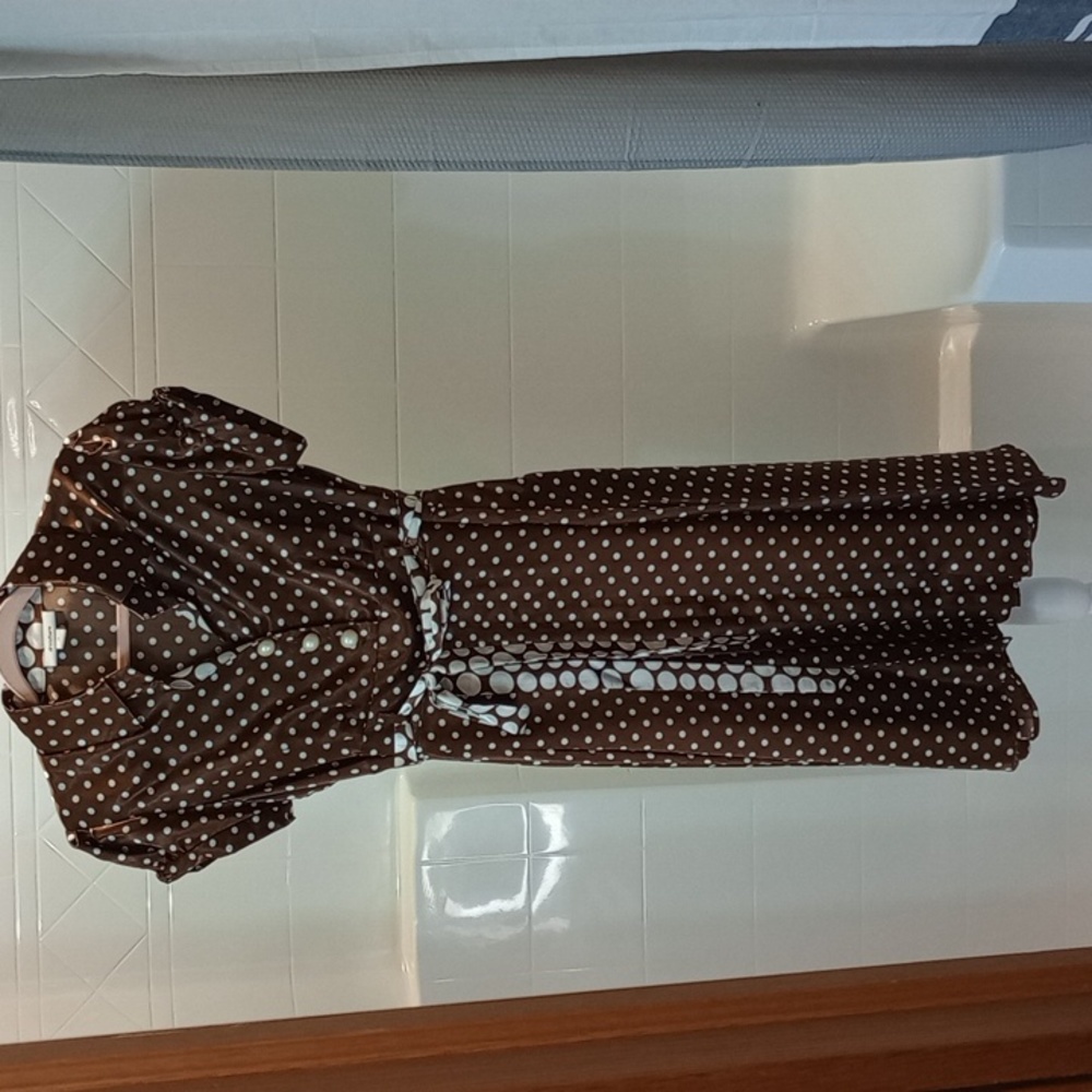 Dressbarn Brown & White Polkadot Satin Dress